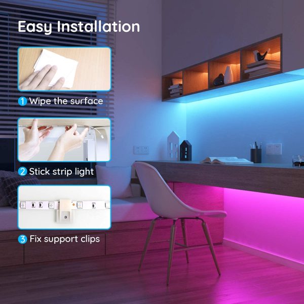 LED Strip Lights, 16.4ft RGB LED Lights with Remote Control, 20 Colors and DIY Mode Color Changing Light Strip, Cuttable and Strong Adhesive, Easy Installation LED Lights Strip for Bedroom, Ceiling, Kitchen - Image 6