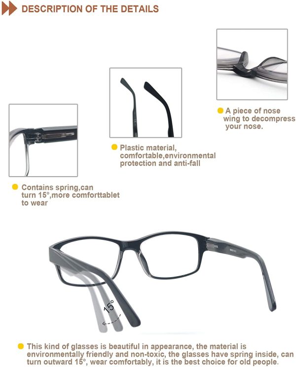 Reading Glasses Men Oversized Readers Large Square Frame GLasses Reading for Men Comfortable Flexible Spring Hinge 4 Pack - Image 7