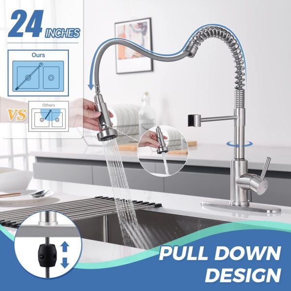 Kitchen Faucets?? Brushed Nickel Pull-Out Sprayer Kitchen Sink Faucets, Stainless Steel Faucet for Kitchen Sink with Deck Plate-Upgraded New Sprayer - Image 9