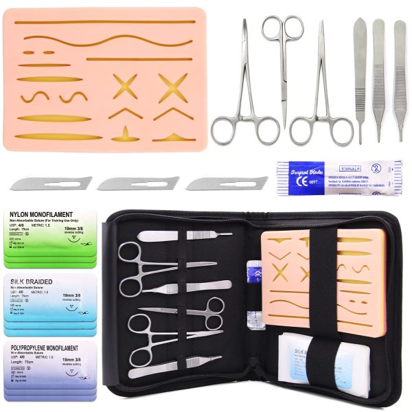 Suture Practice Kit for Suture Training, Including Silicone Suture Pad with 17 Pre-Cut Wounds, Suture Tool kit, Suture Thread and Needle