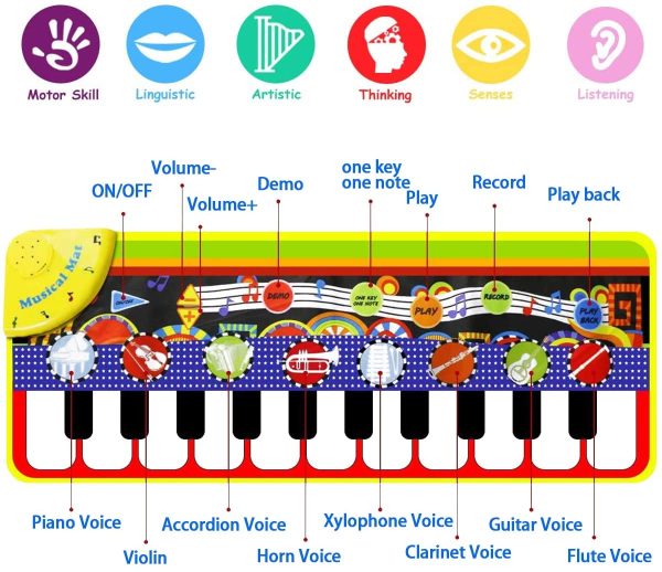 Kids Piano Mat,43*14" Baby Piano Musical Mat Keyboard Music Mat with 8 Instrument Sounds Touch Play Dancing Mat for 1-5 Years Old Kids Girls and Boys - Image 5