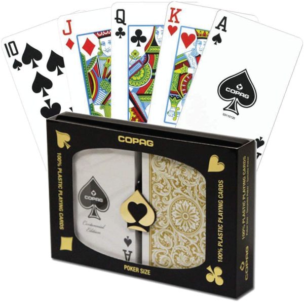 Copag Playing Cards 1546 Elite Design 100% Plastic 1 Set (2 Decks) Black Gold Poker Size Regular Index - Image 4