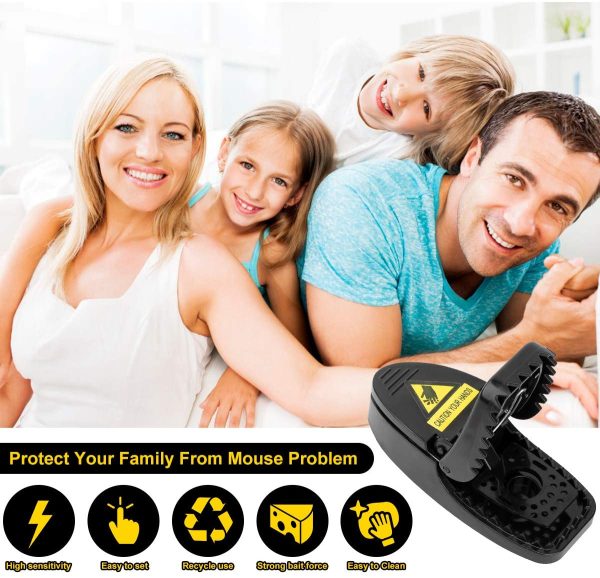 Mouse Trap, Mice Trap 6 Packs, Rat Trap That Work Best Snap Traps for Small Mice and Mouse, Sensitive, Safe and Reusable Quick Killer, Effective Indoor/Outdoor Mouse Catcher, Black - Image 5