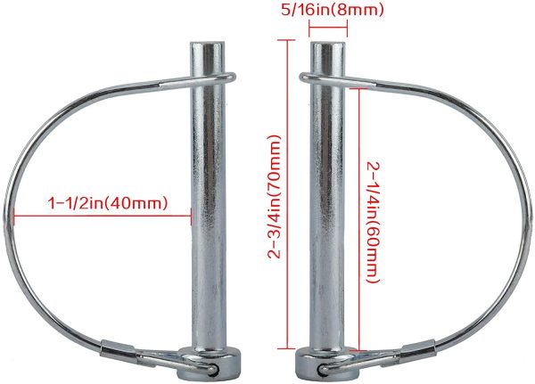 AuInn 20 Packs Wire Lock Pin, 5/16 Inch Shaft Locking Pin Heavy Duty Safety Coupler Pin Trailer Hitch Pins with Round Arch Wire Retainer for Trailers Lawn Garden