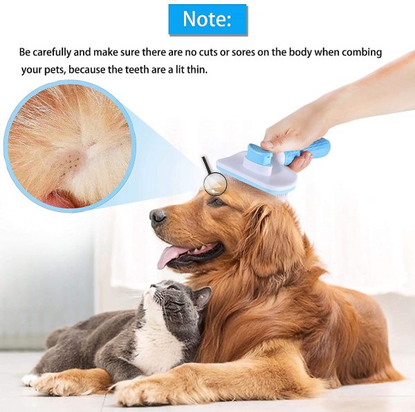 ACE2ACE Dog Brush, Cat Brush, Pet Brush for Long and Short Hair, Pet Grooming Brush, Clean Pet Hair from the Brush with One Button - Blue - Image 2