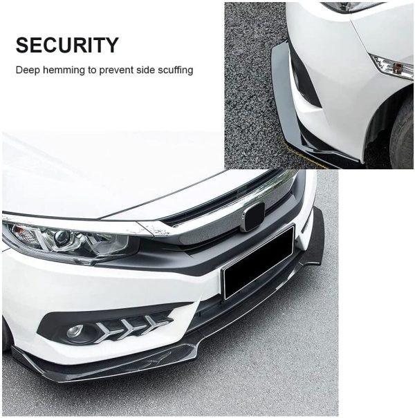 3pcs Front Bumper Lip Splitter Black Trim Protection Splitter Spoiler Compatible with Civic 2016 2017 2018 - Image 2