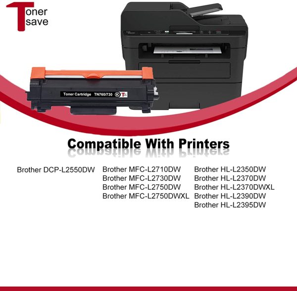 TN760 TonerSave 2PK Compatible Brother TN-760 TN730 Toner for Brother DCP-L2550DW HL-L2390DW HL-L2370DW HL-L2350DW HL-L2370DWXL HL-L2395DW MFC-L2710DW MFC-L2730DW MFC-L2750DW MFC-L2750DWXL TN-730 - Image 2