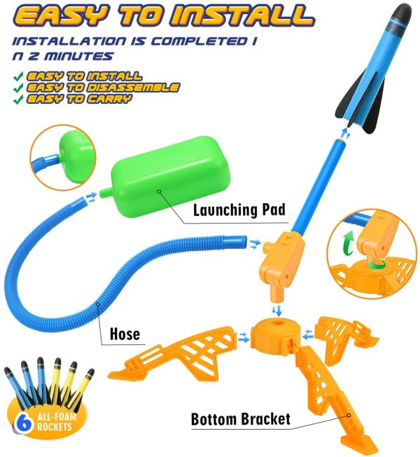 Toys for 3-12 Year Old Boys, CHIMMY Rocket Kit Outdoor Toys for Kids 3-12 Rocket Set Birthday Gifts for Girls Age 3-12 Outside Toys Air Rocket for 3-12 Year Old Girls Fun Toys for Boys Blue - Image 3