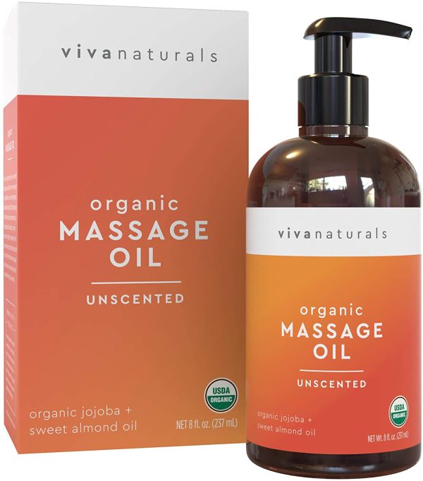 Organic Unscented Massage Body Oil (8 fl. oz.) - Non-Greasy Body Oil and Moisturizer, Perfect for Luxurious Massages and Relaxation, Certified Organic Sensual Massage Oil, 237 mL