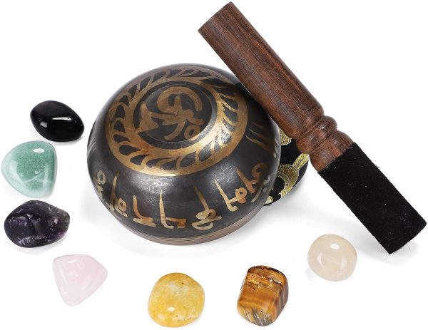 Biggo Tibetan Singing Bowl Set -Meditation Black Sound Bowl With 7 Chakra Stones for Yoga,Chark Healing,Deep Relaxation,Self Regulation and Perfect Gift by Handcrafted - Image 6