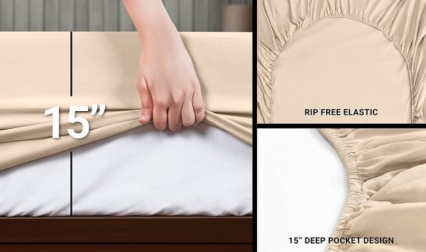 Bed Sheet Set - 3 Piece Twin XL Bedding - Soft Brushed Microfiber Fabric - Shrinkage and Fade Resistant - Easy Care (Twin XL, Beige) - Image 2