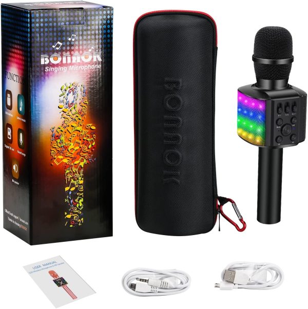 BONAOK Wireless Bluetooth Karaoke Microphone with controllable LED Lights, 4 in 1 Portable Karaoke Machine Mic Speaker Birthday Home Party for All Smartphones PC(Q36 Black) - Image 7