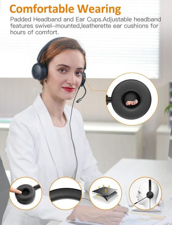 USB Headset with Micphone  in-Line Call Controls Noise Cancelling Computer Headset Office Headset Call Center Headset for Skype, Zoom, Laptop, Phone, PC, Tablet, Home - Image 5