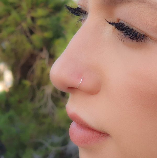 Tiny Silver Nose Ring hoop - 24 gauge snug Nose Hoop thin nose Piercings hoops - nose piercing rings - Image 4