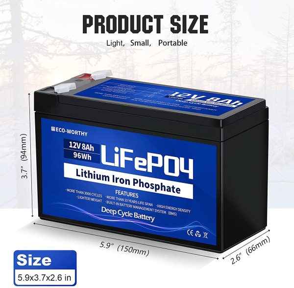 12V 8Ah Rechargeable LiFePO4 Lithium Iron Phosphate Battery with Built-in BMS Protection, Over 3000 Deep Cycle Rechargeable Battery Perfect for Trolling Motor, Kids Scooters, Fishfinder, Lawn Mower - Image 5