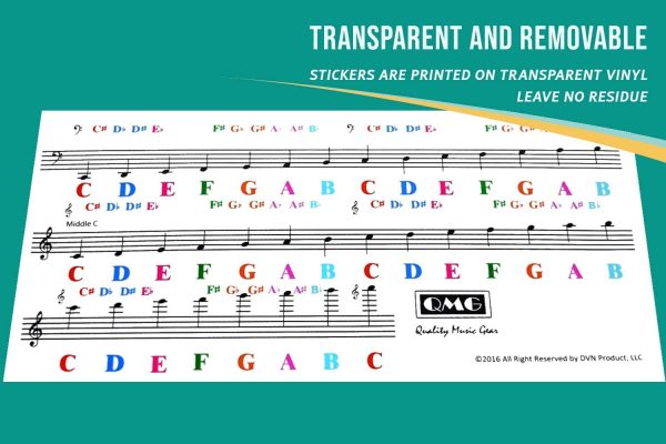 QMG Piano Stickers for 61-Key Keyboard, Bright Colorful Stickers, Perfect Visual Tool for Kids and Beginner Learning Piano, Transparent and Removable, Leaves No Residue, Made in USA - Image 5