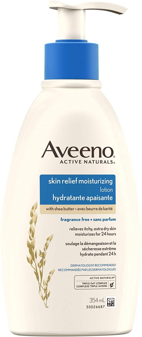 Aveeno Skin Relief Moisturizing Body Lotion With Natural Shea Butter & Triple Oat Complex, Unscented Moisturizer for Extra Dry, Itchy or Sensitive Skin, Fragrance Free, 354mL