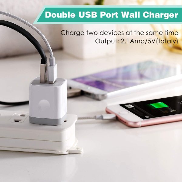 USB Charger,  3-Pack 2.1A/5V Dual Port USB Wall Plug Power Adapter Charging Cube Brick Box Charger Block for iPhone 13/Pro Max/12/11 XR/XS/X/8/7/6 Plus/SE/5S, iPad, Samsung, Moto, Android Phone - Image 2