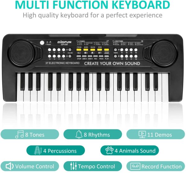 M SANMERSEN Kids Piano Keyboard, Music Pianos Keyboard 37 Keys with 4 Drums / Animals Sound Electronic Keyboards Toys for Beginners 3-8 Years Old Girls Boys Kids - Image 6