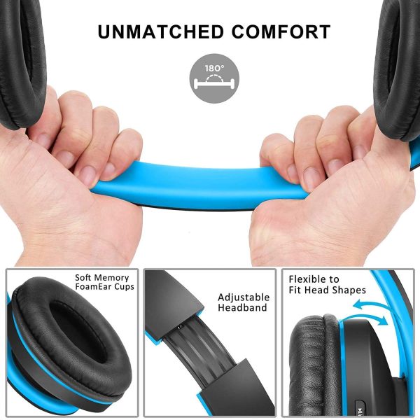 Bluetooth Over-Ear Headphones, Zihnic Foldable Wireless and Wired Stereo Headset Micro SD/TF, FM for Cell Phone,PC,Soft Earmuffs &Light Weight for Prolonged Waring (Black/Blue)