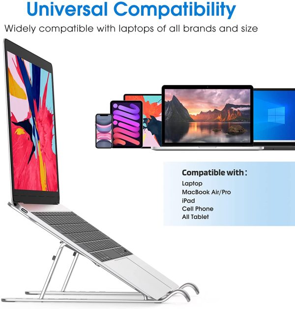 Adjustable Aluminum Laptop Stand for Desk,Ergonomic laptop stand,7-Levels foldable Portable Computer Stand,Laptop Cooling Pad Ventilated Laptops Netbook Tablet Riser Stand Compatible with Laptops Notebook MacBook Pro/Air,Chromebook Dell HP Acer ASUS Lenovo SAMSUNG 10-15.6"Device - Image 9