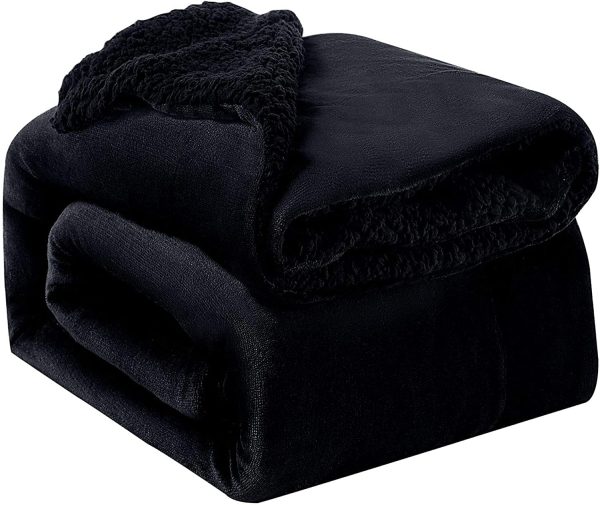 Bedsure Black Blanket Sherpa Throws for Couch Sofa Bed - Fluffy Blanket Plush Throws Fuzzy Soft Blanket Microfiber Warm Cozy Thick Blanket for Winter - Image 3