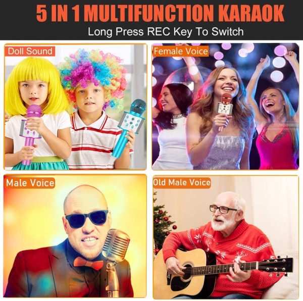 Bluetooth Wireless Karaoke Microphone for Kids -  4 in 1 Portable Handheld Karaoke Speaker Machine Christmas Birthday Home Party KTV Player with Record Compatible with Android/iOS Devices - Image 4