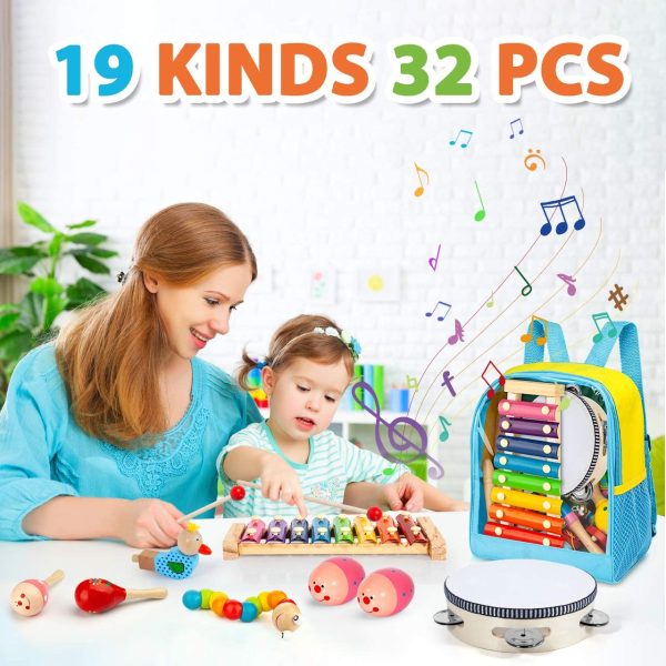 Toddler Musical Instruments, 32PCS 19 Types Wooden Percussion Instruments Toys for Baby Kids - Image 9