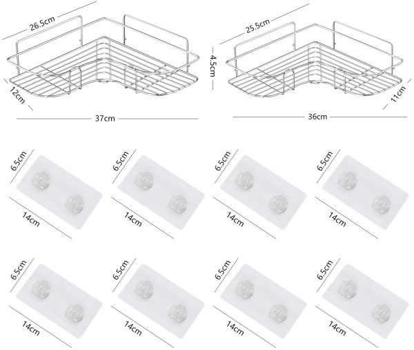 Adhesive Bathroom Shelf, Metal Shower Caddy Corner Shelf Wall Mounted, Non-Drilling Floating Shelf for Bathroom Organizer/Shower Organizer/Kitchen (2 pack-silver)