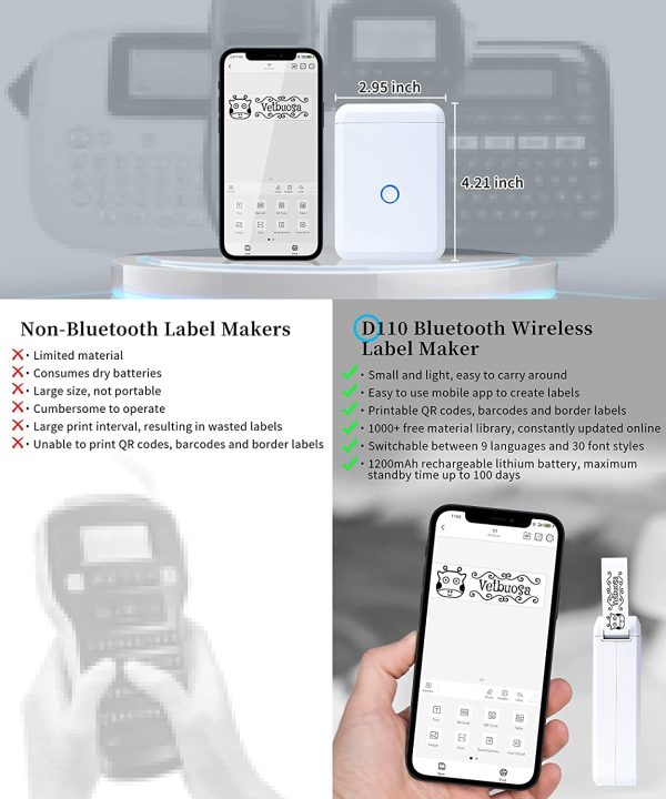 D110 Label Maker Machine Wireless Bluetooth Label Printer Thermal Sticker Maker Work for iOS and Android with 1 Roll Label Paper, Easy to Use for Home, Office, Organization - Image 7