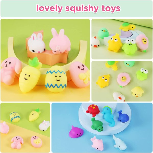 ASONA 24Pcs Mochi Squishy Toys Easter Egg Filler, Bunny Sea Animal Squishies for Easter Egg Stuffers, Fidget Toys Easter Gifts for Kids Girls Birthday Party Favors