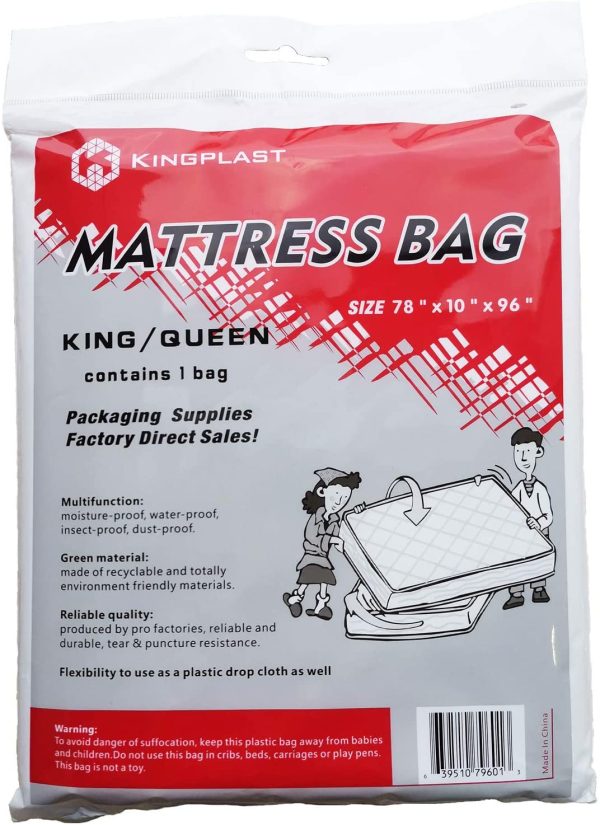 K KINGPLAST King/Queen Mattress Bag for Moving, 1.5Mil 78" x 96" Clear Plastic Disposal Mattress Storage Bag Cover for Waterproof, Dirt - Image 4