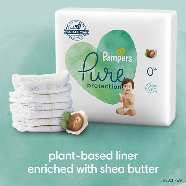 Pampers Diapers Size 1 - Pure Protection Hypoallergenic Disposable Baby Diapers for Sensitive Skin, Fragrance Free, 82 Count, Super Pack - Image 2