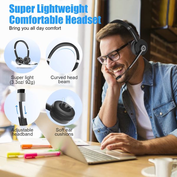 Bluetooth Headset with Microphone Noise Canceling, V5.0 Handsfree Wireless Headphones with Mute, 26H Talk Time Wireless Headset with Microphone for Laptop, Cell Phone, PC, Online Classes, Meetings - Image 3