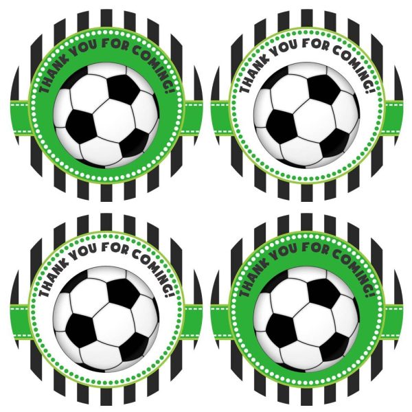 Soccer Ball Thank You Sticker Labels - Boy Girl Children Birthday Baby Shower Party Supplies - Set of 30