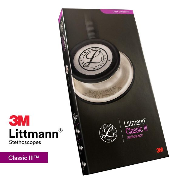 3M Littmann Classic III Monitoring Stethoscope, Black-Finish Chestpiece, Black Tube, Stem and Headset, 27 inch, 5803 - Image 4