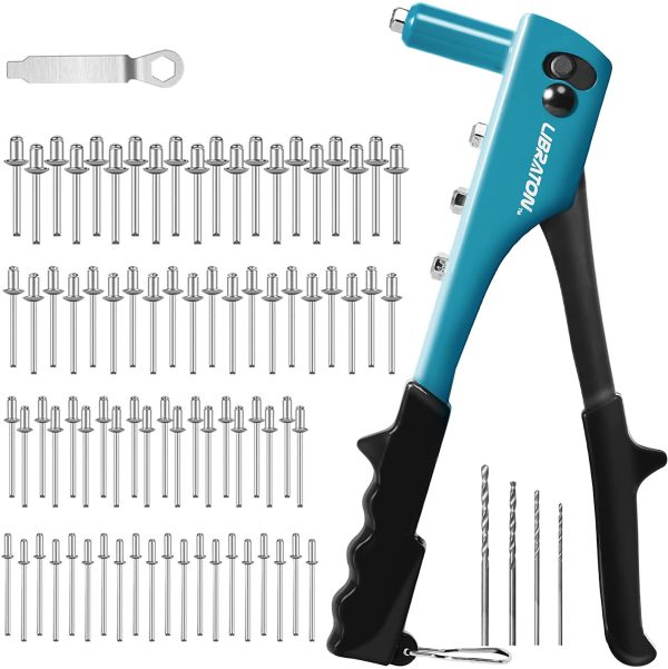 Libraton Rivet Gun, Rivet Tool, Pop Rivet Gun Kit with 80pcs Metal Rivets Nosepieces Set and 4pcs HSS Drill bits, Professional Riveter Tool for Automotive, Railway, Furniture, Instrument - Image 2