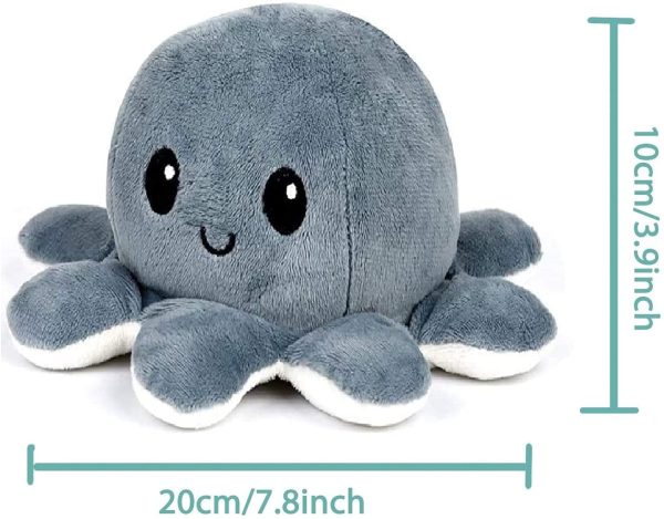 Octopus Reversible Plushie Cute Octopus Baby Creative for Anxiety Relief Reversible Octopus Plush Cute Soft Stuffed Animal Doll as Gift for Kids Mood Octopus (White & Grey) - Image 4