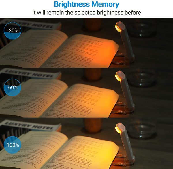 Amber Book Reading Light, USB Rechargeable Book Light for Reading in Bed, Blue Light Blocking, 3 Brightness Levels, LED Clip On Book Lights for Kids, Bookworms - Image 4