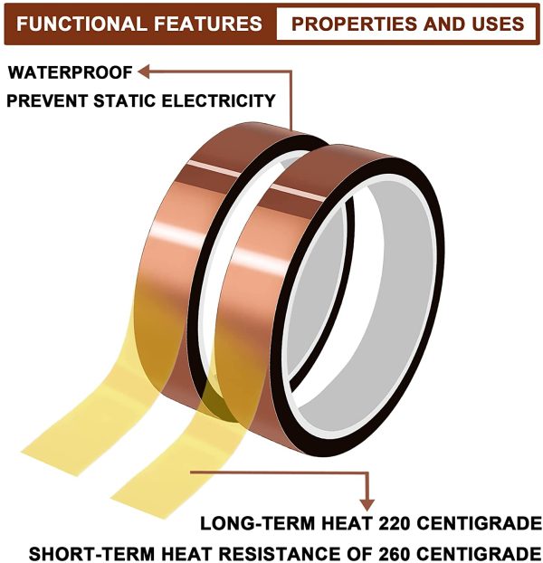 2 Rolls 10mm X 33m 108ft Heat Tape Heat Resistant Tape Heat Transfer Tape Thermal Tape High Temp Tape High Temperature Tape Heat Tape for Sublimation for Heat Press No Residue - Image 3