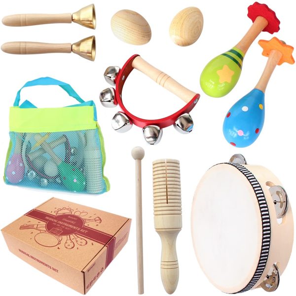 Benelet Wooden Musical Instruments Set for Children,Safe and Friendly Natural Materials,Kid's Music Enlightenment,Percussion Instrument Music Toys Kit for Preschool Education,Storage Mesh Bag - Image 7