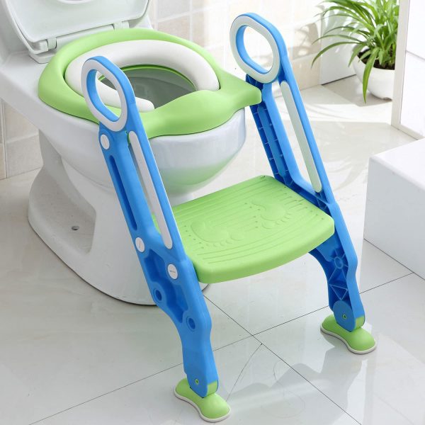 Potty Training Seat with Step Stool Ladder for Kids and Toddler,  Sturdy Potty Ladder with Soft Padded Cushion for Toddler Boys and Girls,Toddler Toilet Training Seat Chair(Blue Green)