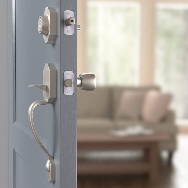 Amazon Basics Handleset with Tulip Knob - Single Cylinder - Satin Nickel - Image 3