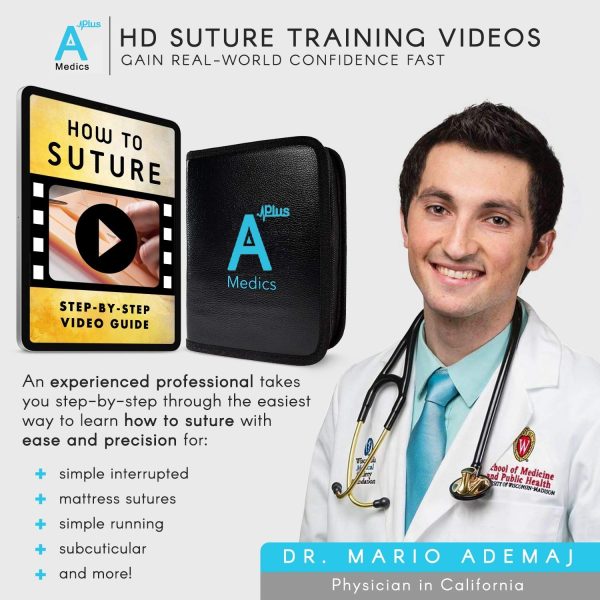 Complete Suture Practice Kit for Medical Students w/How-to Suture HD Video Course, Suture Training Manual & Carryall Case. All-in-One A Plus Medics kit incl. Suture Practice pad. (Education Use Only) - Image 5