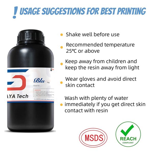 Siraya Tech Blu 3D Printer Resin 1000g Clear V2 Strong and Precise High Resolution 3D Printing Resin 405nm UV-Curing Rapid Resin for LCD DLP 3D Printer - Image 3