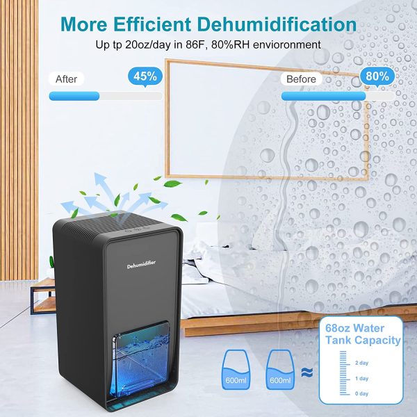 Upgrade Dehumidifier 40oz Small Dehumidifiers for Home 300 Sq.ft Two Working Modes with 7 Color LED Lights, Portable Quiet Dehumidifier For Basement ,Bedroom, Bathroom, RV - Image 6