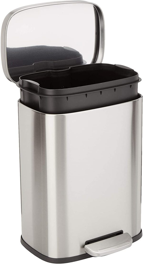 Amazon Basics 12 Liter / 3.1 Gallon Soft-Close, Smude Resistant Trash Can with Foot Pedal - Brushed Stainless Steel, Satin Nickel Finish - Image 4