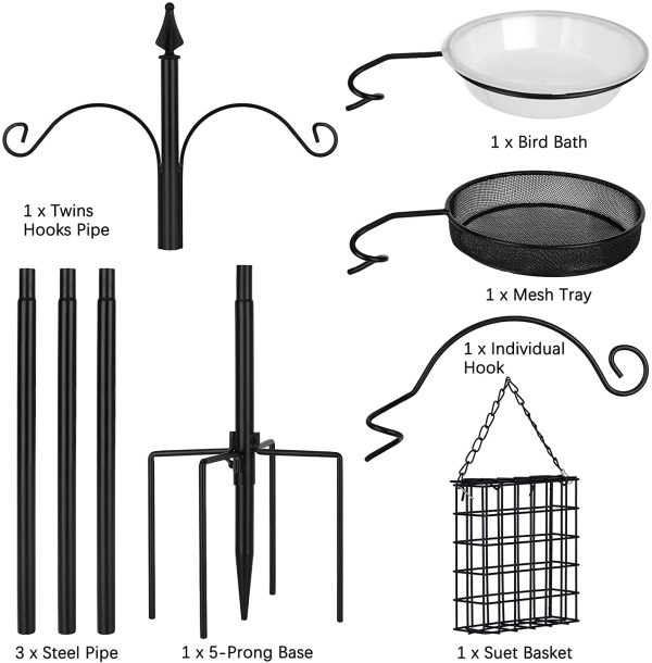 Zelaby Bird Feeder Pole 75 Inches Bird Feeding Station Including Multiple Hooks Bird Bath Mesh Tray and Suet Basket with 5-Prong Base for Outside Garden Yard - Image 4