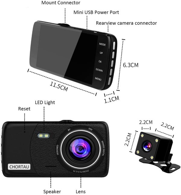 ??022 New Version??Dual Dash Cam Full HD 1080P 170° Dash Camera 4.0 Inch Screen Dash Cam Front and Rear, Dashboard Car Camera With G-sensor, Loop Recording, Motion Detection, Parking Monitor, WDR - Image 7