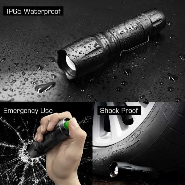 Tactical Flashlight,  High-Powered LED Flashlights, Portable, Zoomable, 5 Modes, Water Resistant, Perfect for Camping, Outdoor, Emergency (2 Pack) - Image 3